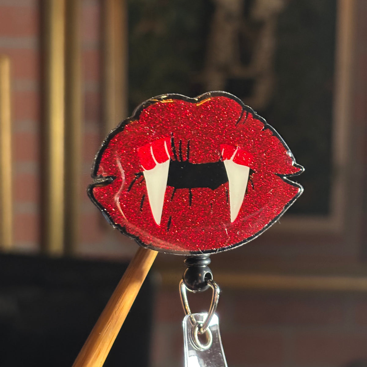 Glittery Vampire Lips Badge Reel