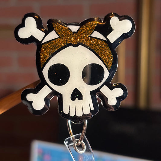 Halloween Skull with headband Badge Reel