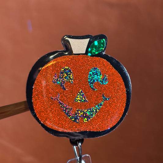 Halloween Glittery Pumpkin Badge Reel